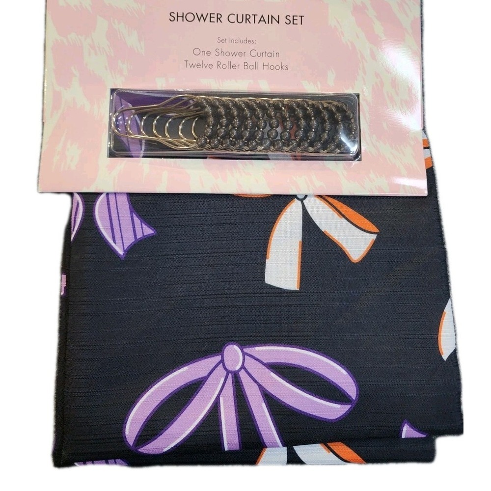 Betsey Johnson Shower Curtain Set Coquette Bows Ribbons Purple